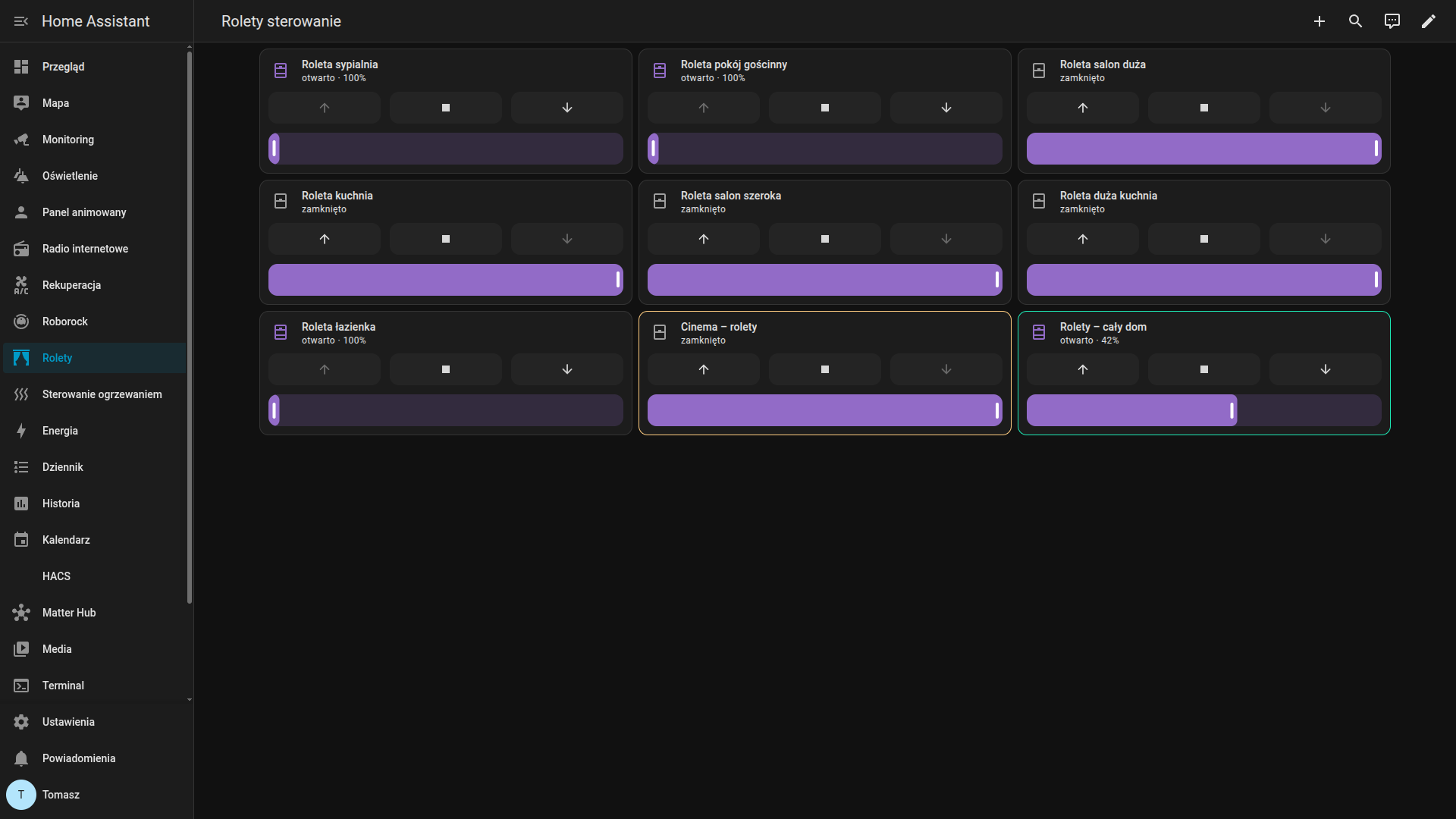 Blinds and everyday control panel