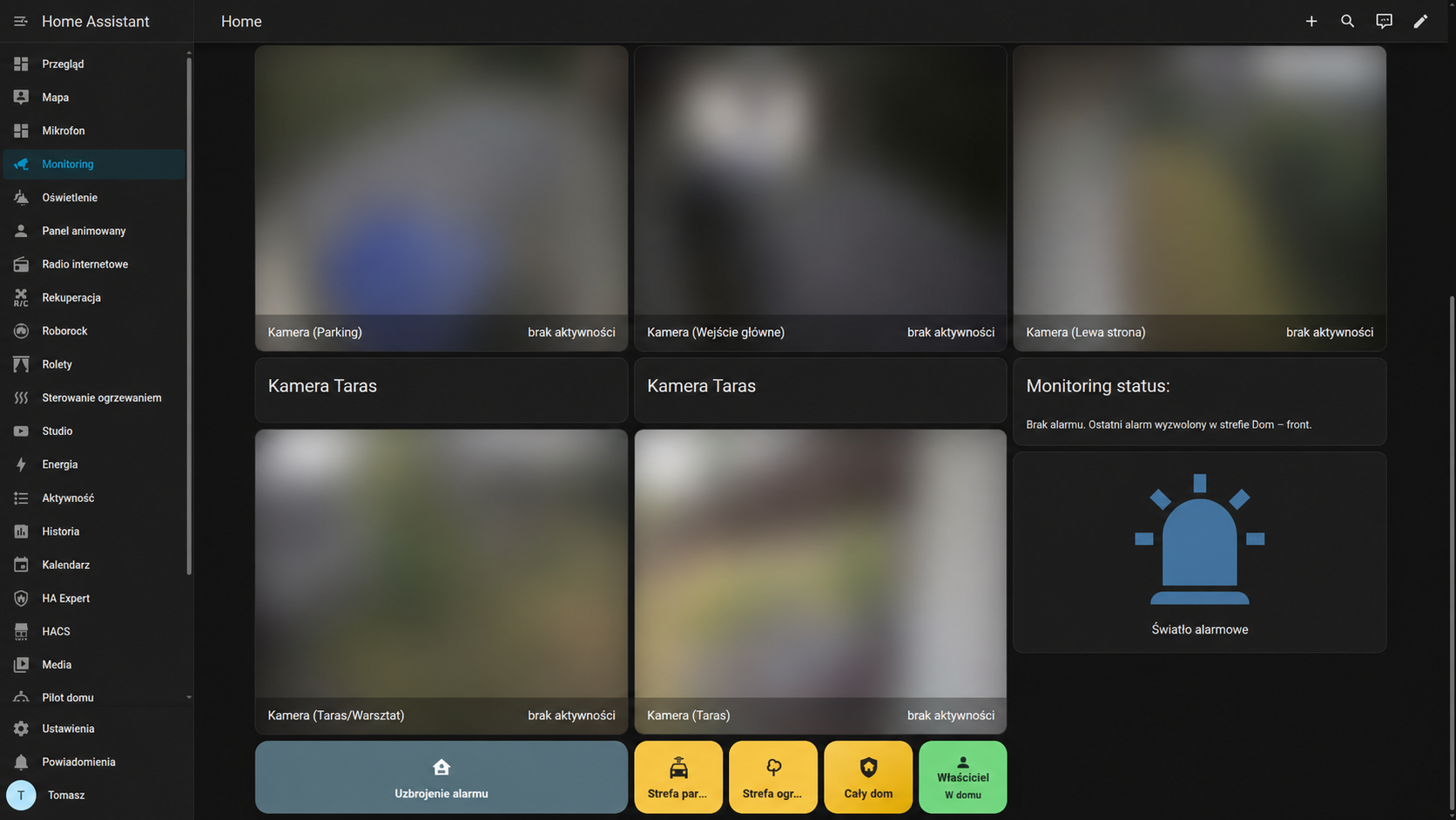 Monitoring, alarm and presence simulation dashboard